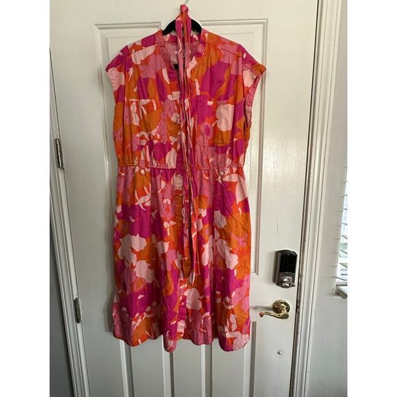 Free Assembly Women’s Pink Orange Belted Short Sleeves Midi Shirt Dress Size XL - Picture 4 of 6